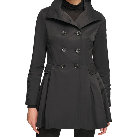 Calvin Klein Petite trench coat hooded double breasted skirted raincoat - Picture 14 of 16